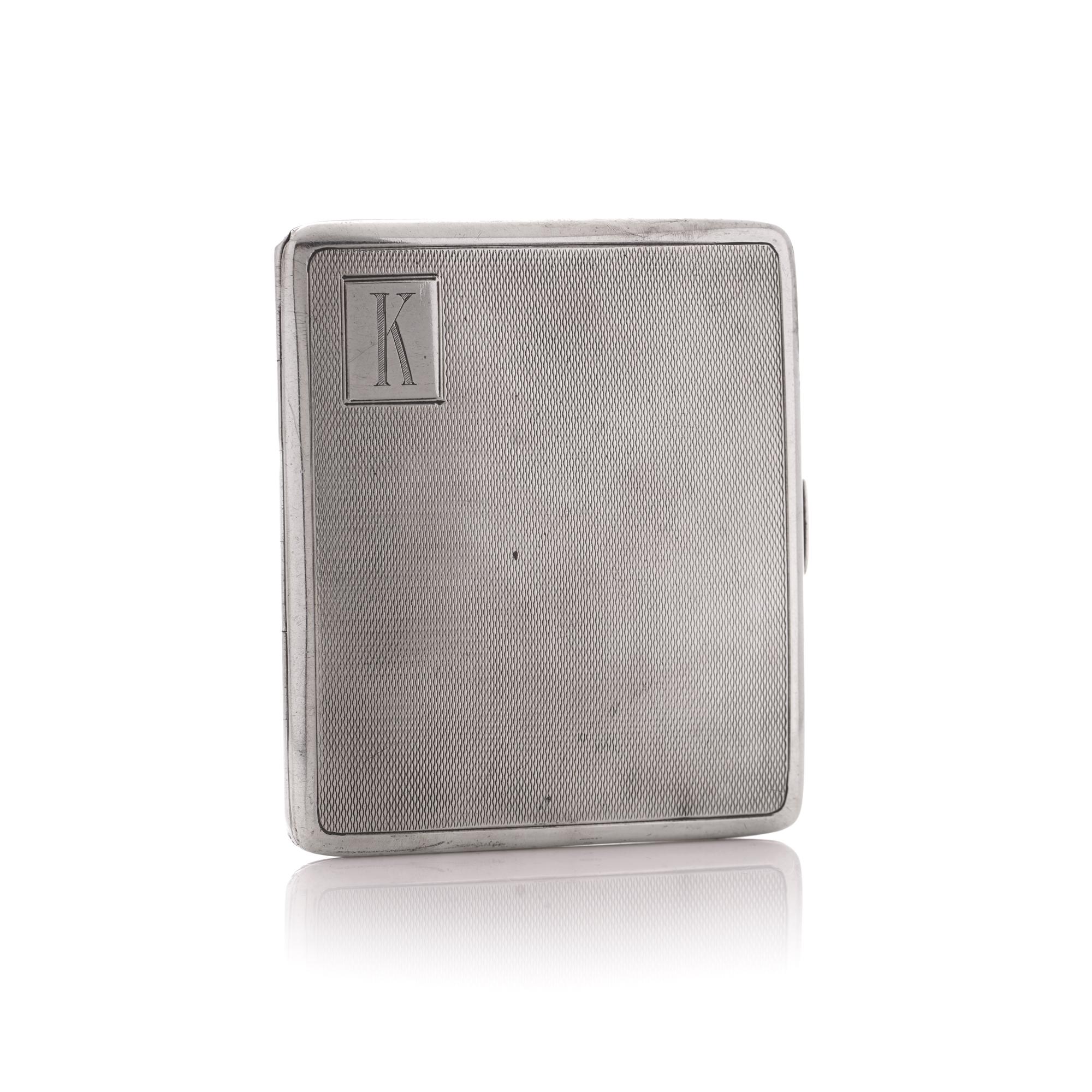 Mid-20th Century Vintage 925 Sterling Silver Engine Turned Cigarette Case with Initial 'K', 1934  For Sale
