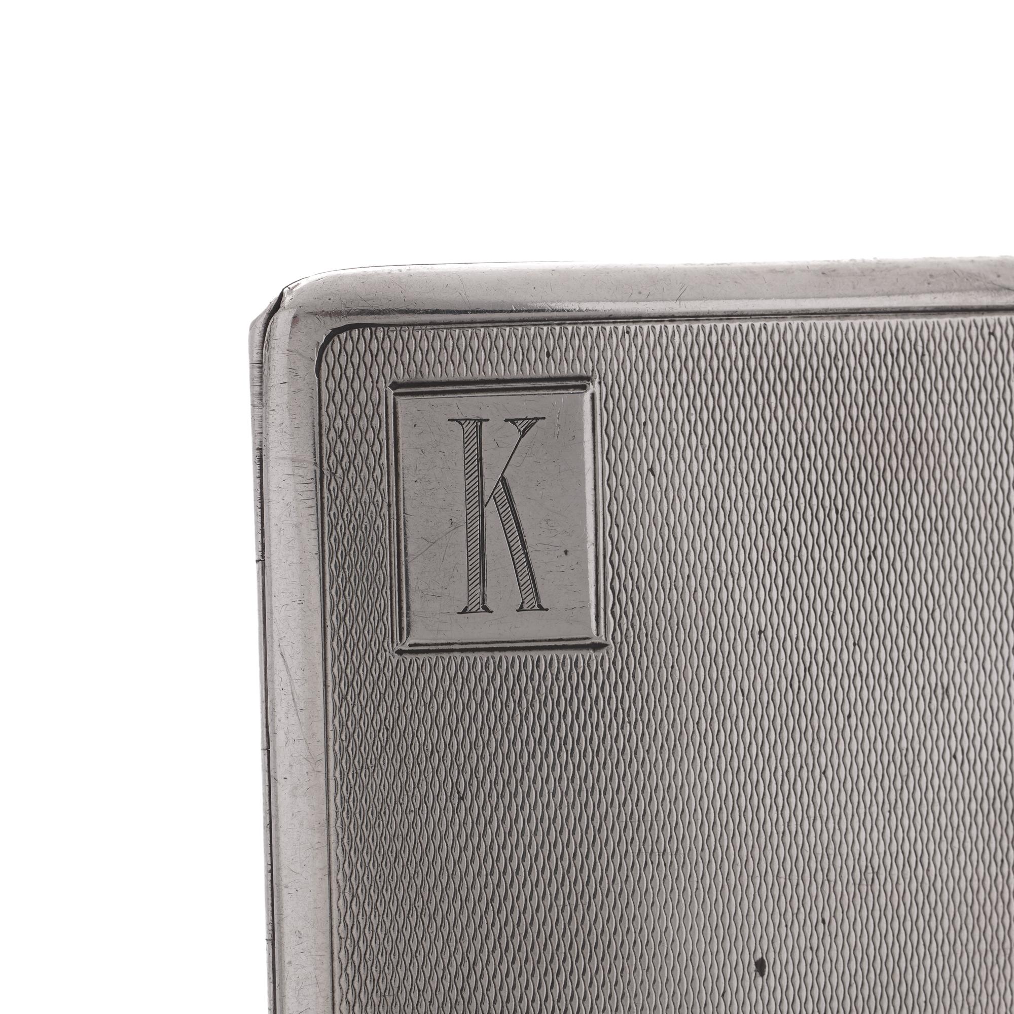 Vintage 925 Sterling Silver Engine Turned Cigarette Case with Initial 'K', 1934  For Sale 3