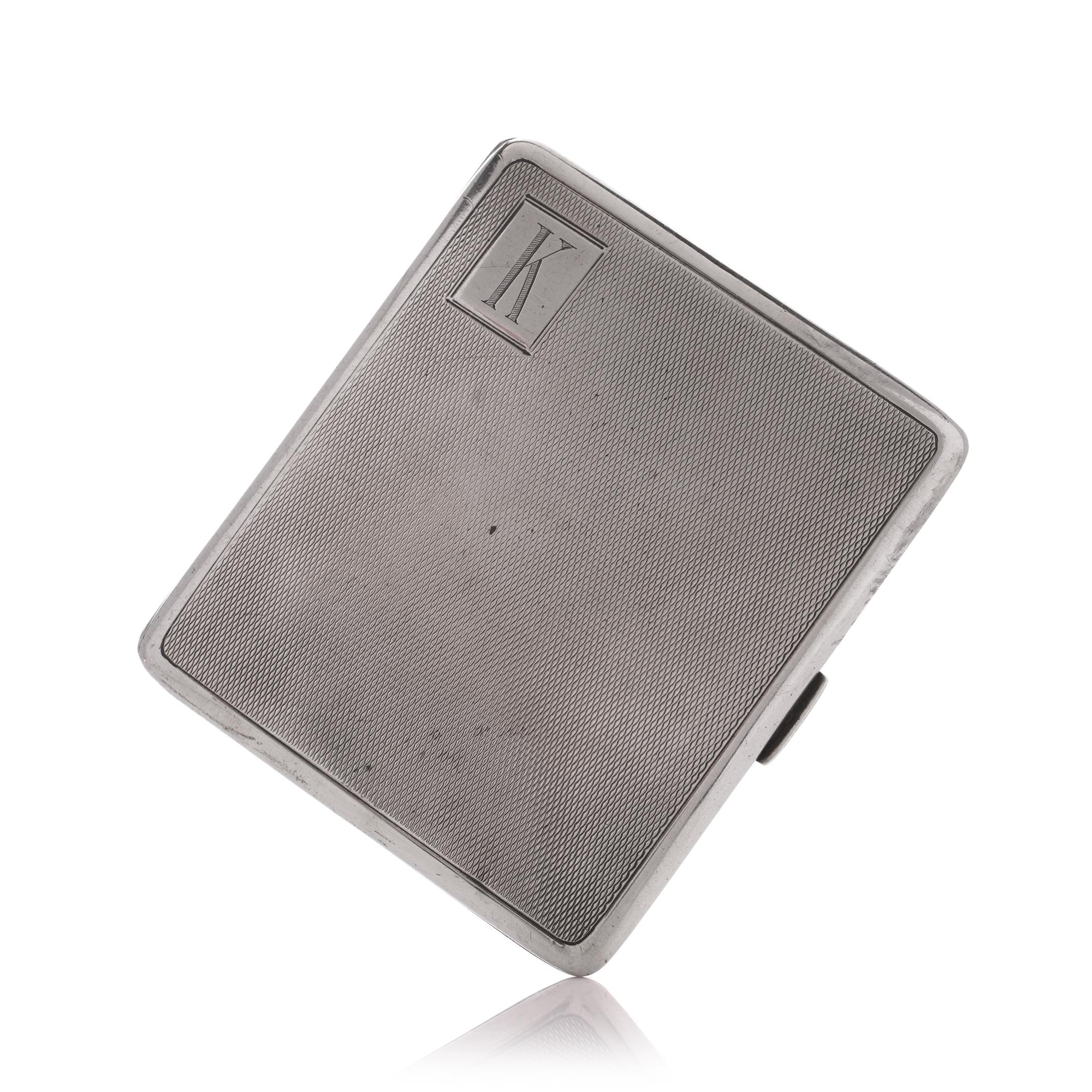 Vintage 925 Sterling Silver Engine Turned Cigarette Case with Initial 'K', 1934  For Sale 4