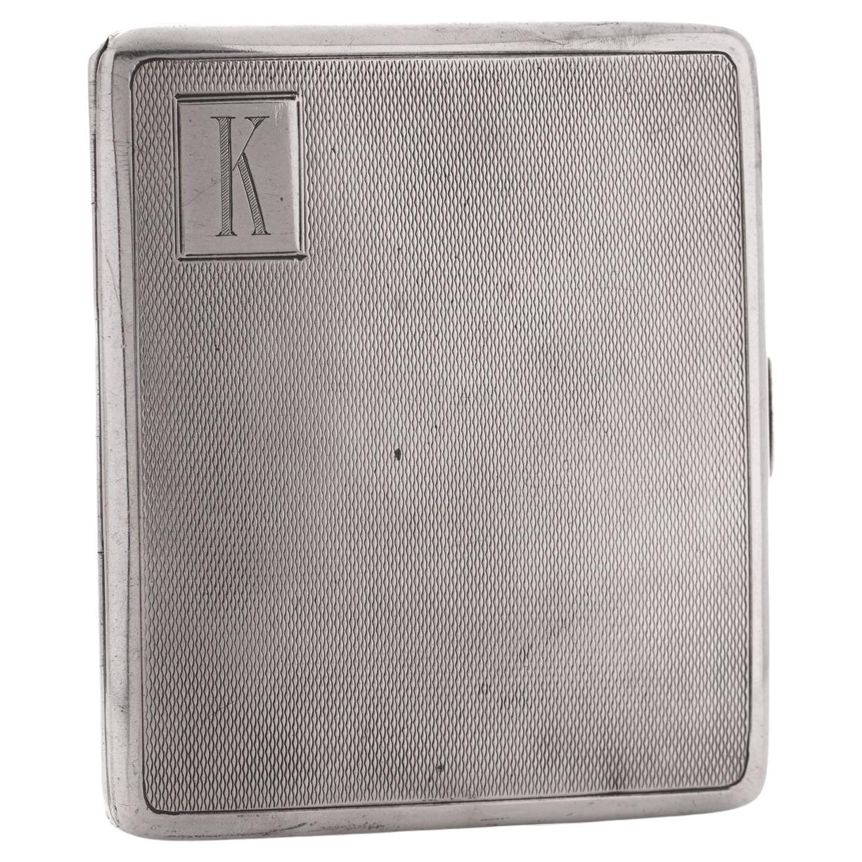 Vintage 925 Sterling Silver Engine Turned Cigarette Case with Initial 'K', 1934  For Sale
