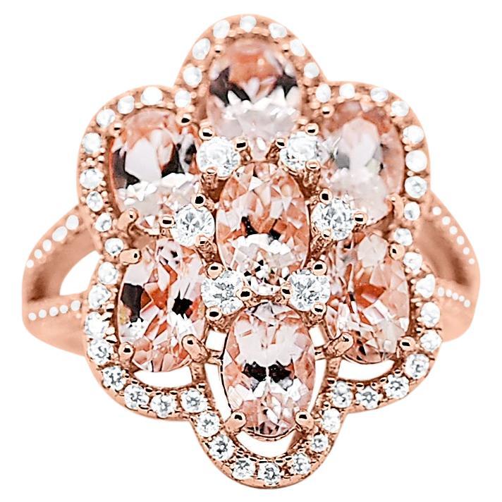 Vintage 925 Sterling Silver Morganite & White Cz Rose Gold Plated Bridal Ring For Sale
