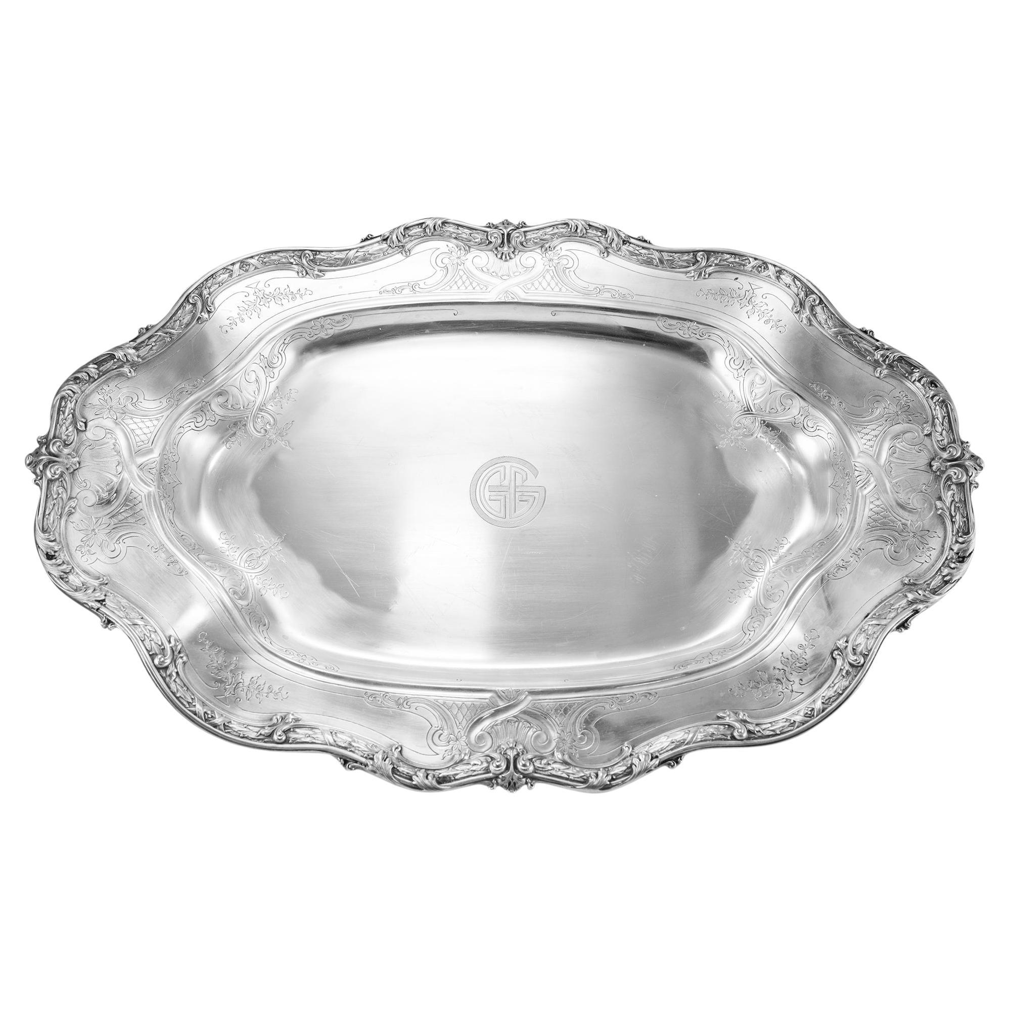 Vintage 925 Sterling Silber Oval 3D Floral Tablett Tablett