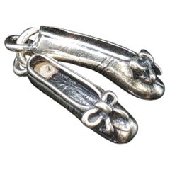 Vintage 925 Sterling Silver Pair of Ballet Slippers Charm Pendant 2.4g