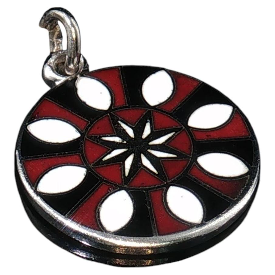 Vintage 925 Sterling Silver Red Black White Enamel Starburst Charm 2.8g For Sale