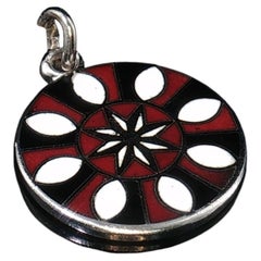 Vintage 925 Sterling Silver Red Black White Enamel Starburst Charm 2.8g