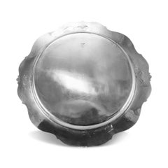 Vintage 925 Sterling Silver Round 3D Floral Platter Tray