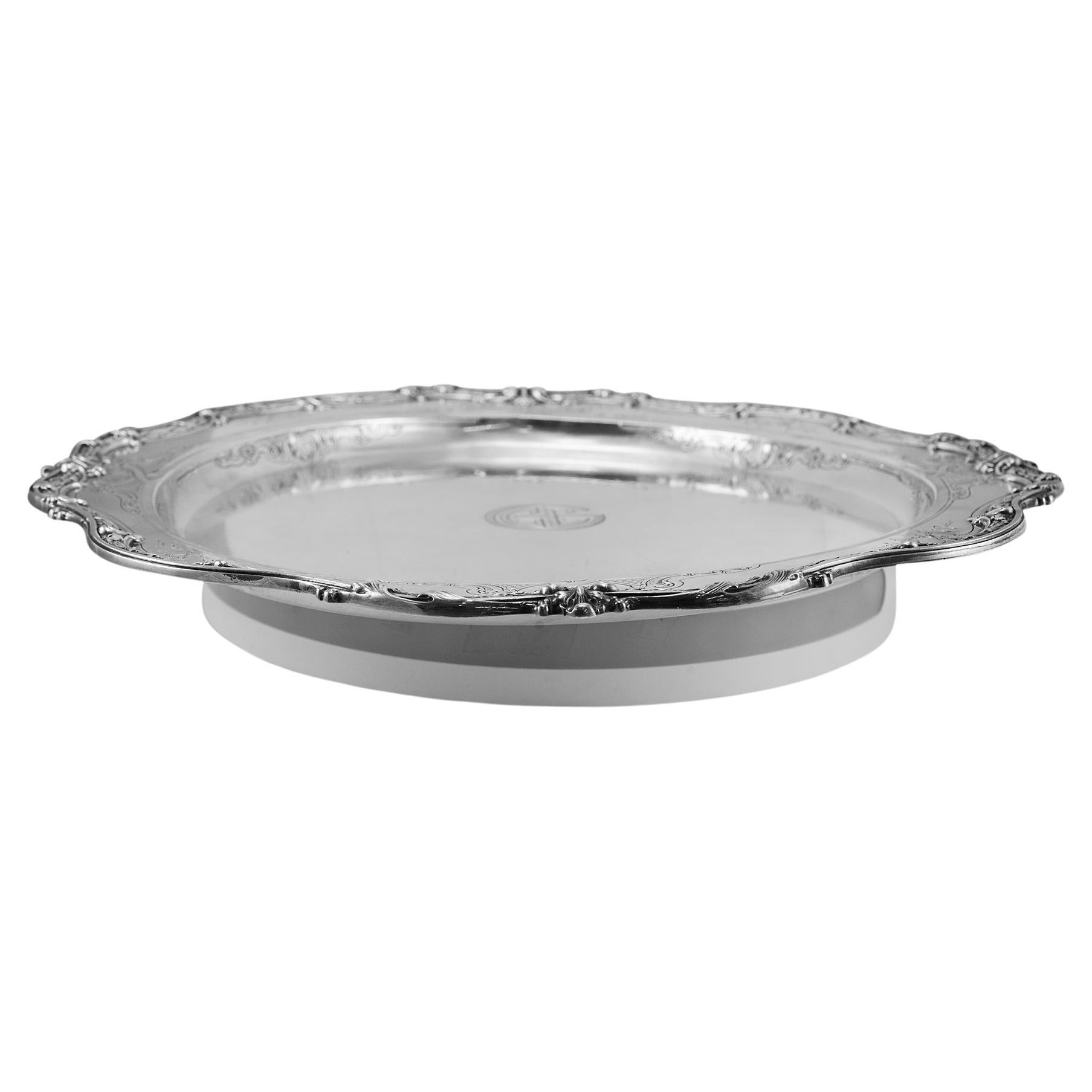 Rundes 3D-Blumenteller-Tablett aus Sterlingsilber 925, Vintage