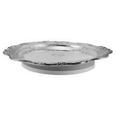 Antique 925 Sterling Silver Round 3D Floral Platter Tray