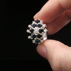 Vintage-Ring aus 925er Sterlingsilber mit Saphir und weißen Steinen, Größe 5,5