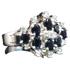 Vintage-Ring aus 925er Sterlingsilber mit Saphir und weißen Steinen, Größe 5,5