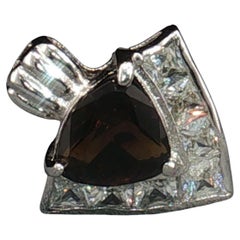 Charme vintage in argento sterling 925 con quarzo fumé e zirconi, taglio a trilione, di seconda mano