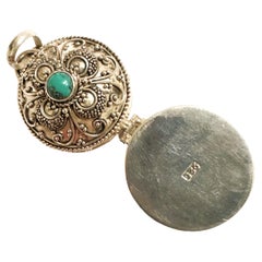 Vintage 925 Sterling Silver & Turquoise Pill Box Locket with Chain Necklace