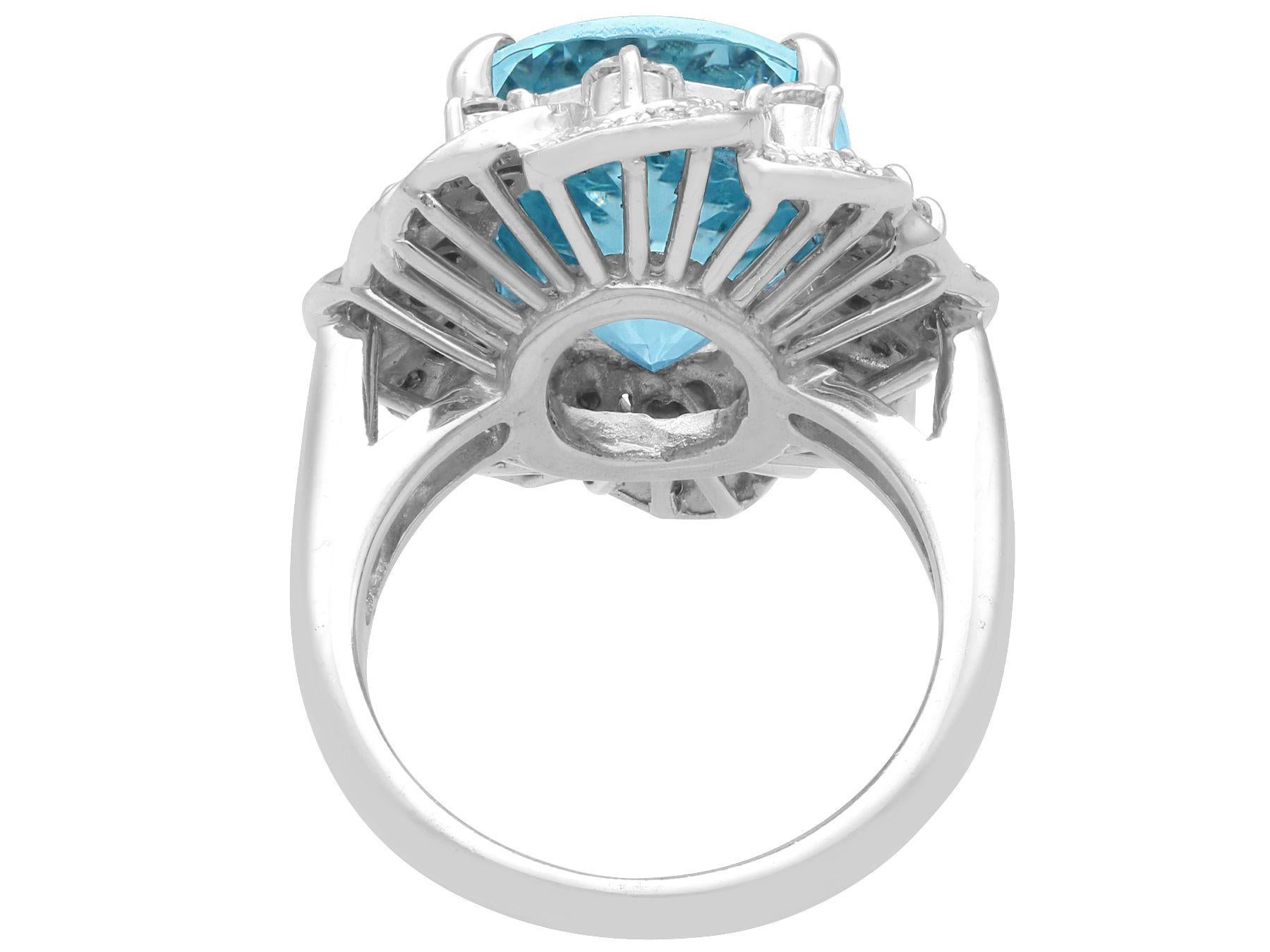 Oval Cut 9.26 Carat Aquamarine and Diamond 18k White Gold Dress Ring For Sale