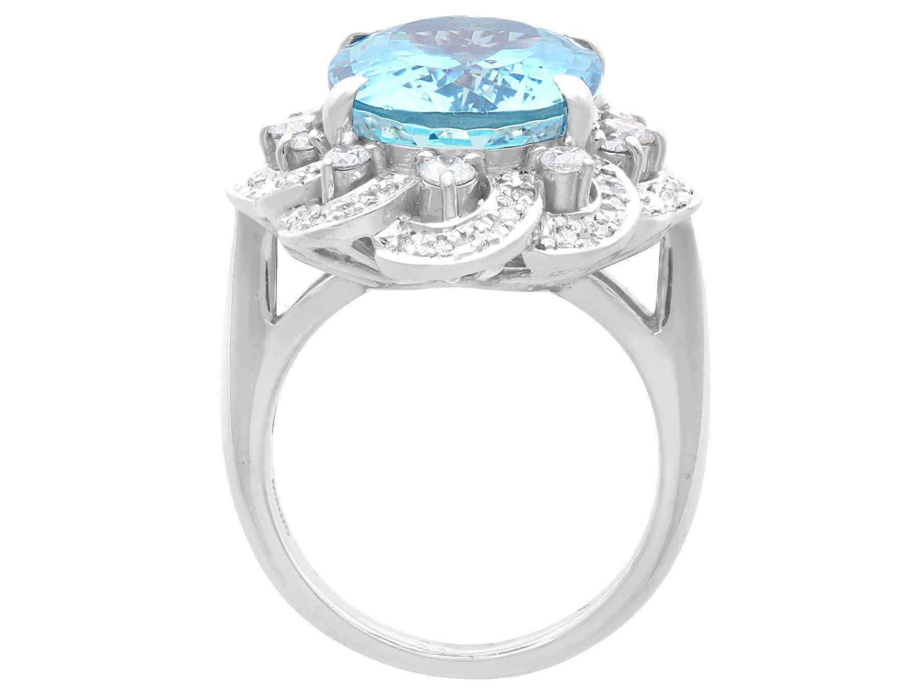 9.26 Carat Aquamarine and Diamond 18k White Gold Dress Ring In Excellent Condition For Sale In Jesmond, Newcastle Upon Tyne