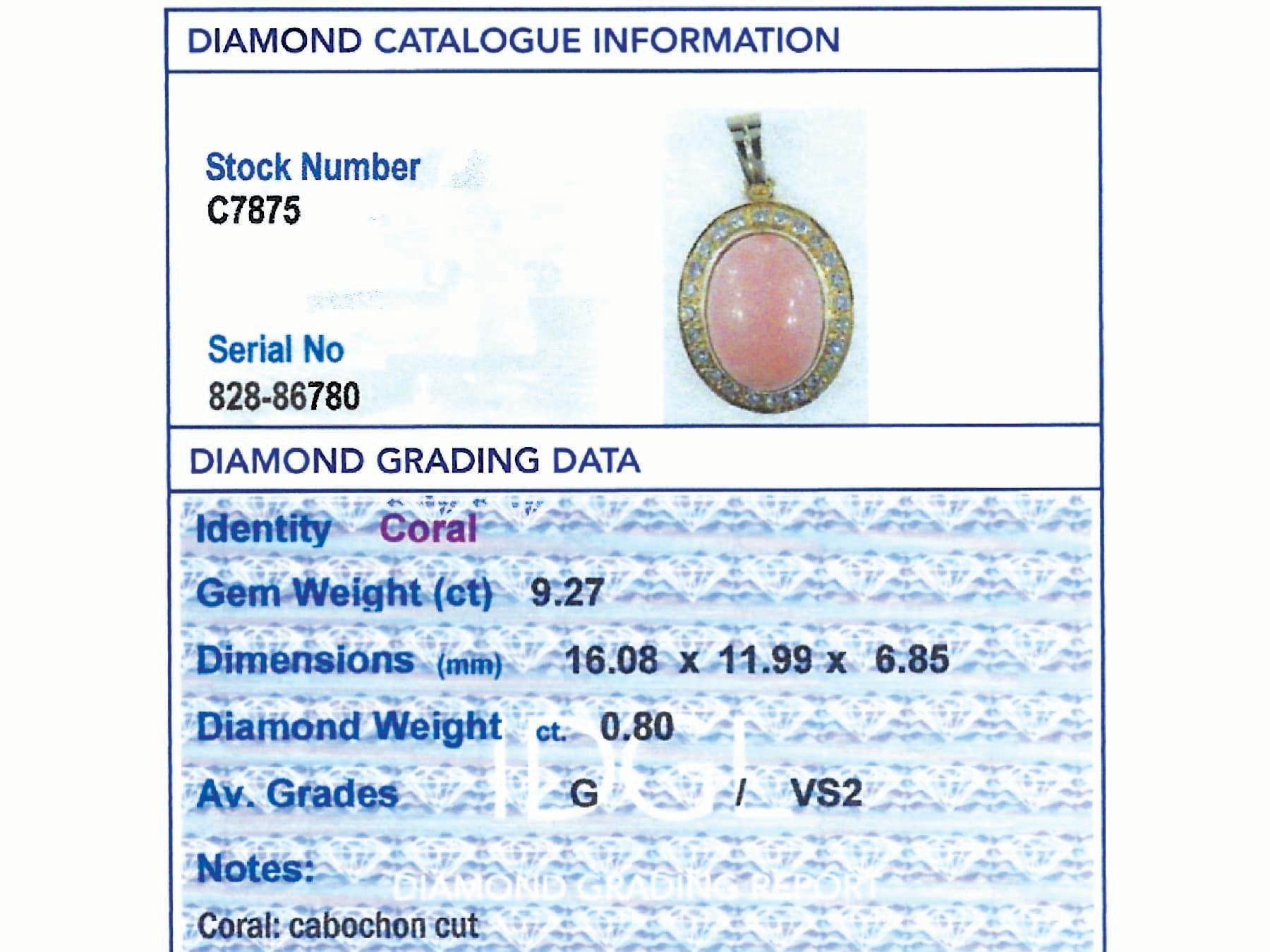18 Karat Gelbgold-Anhänger mit 9,27 Karat Koralle und 0,80 Karat Diamant im Angebot 3