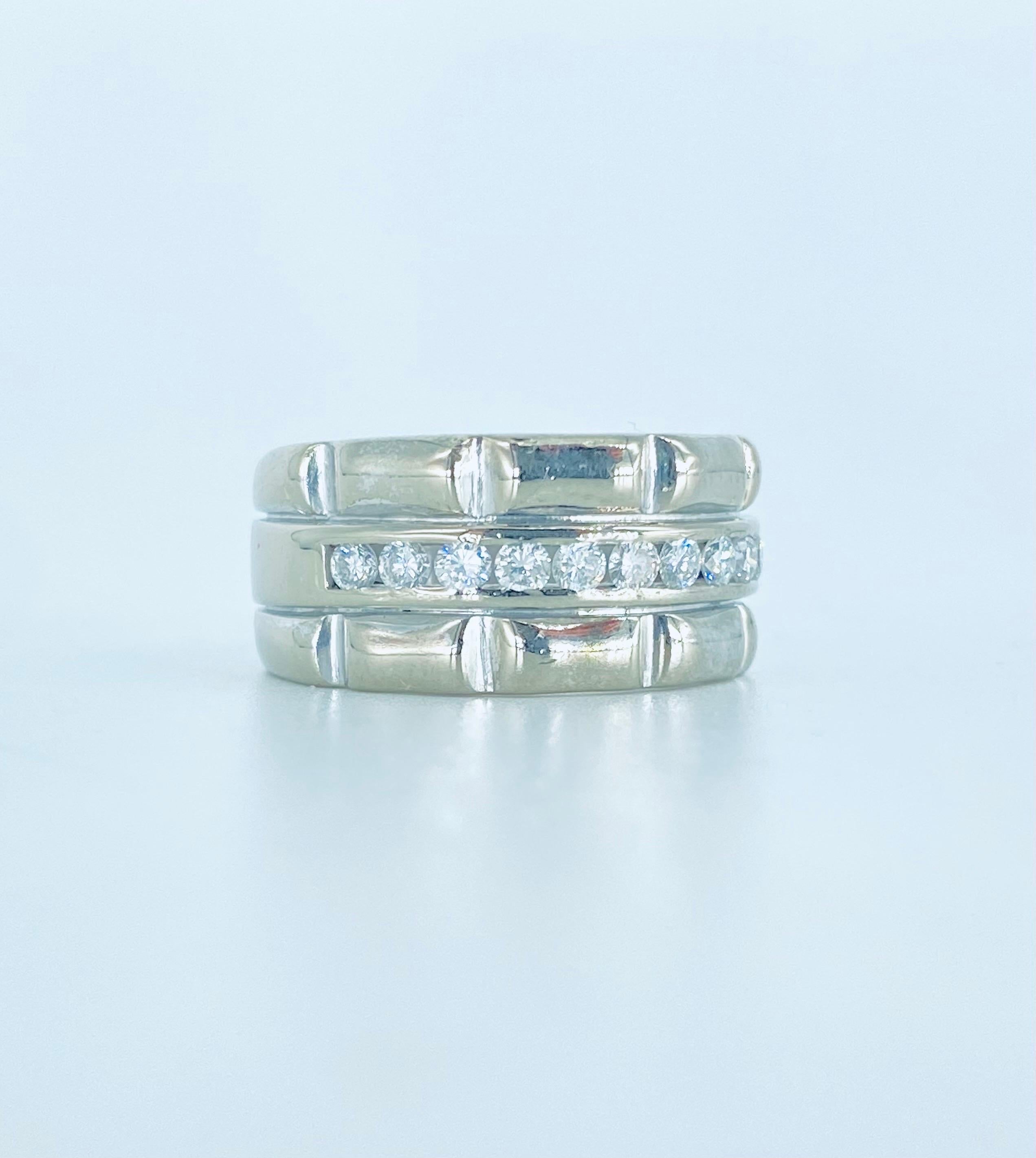 Vintage 0.36 Carat Diamonds Channel Set Bamboo Design 18k White Gold Ring For Sale 5