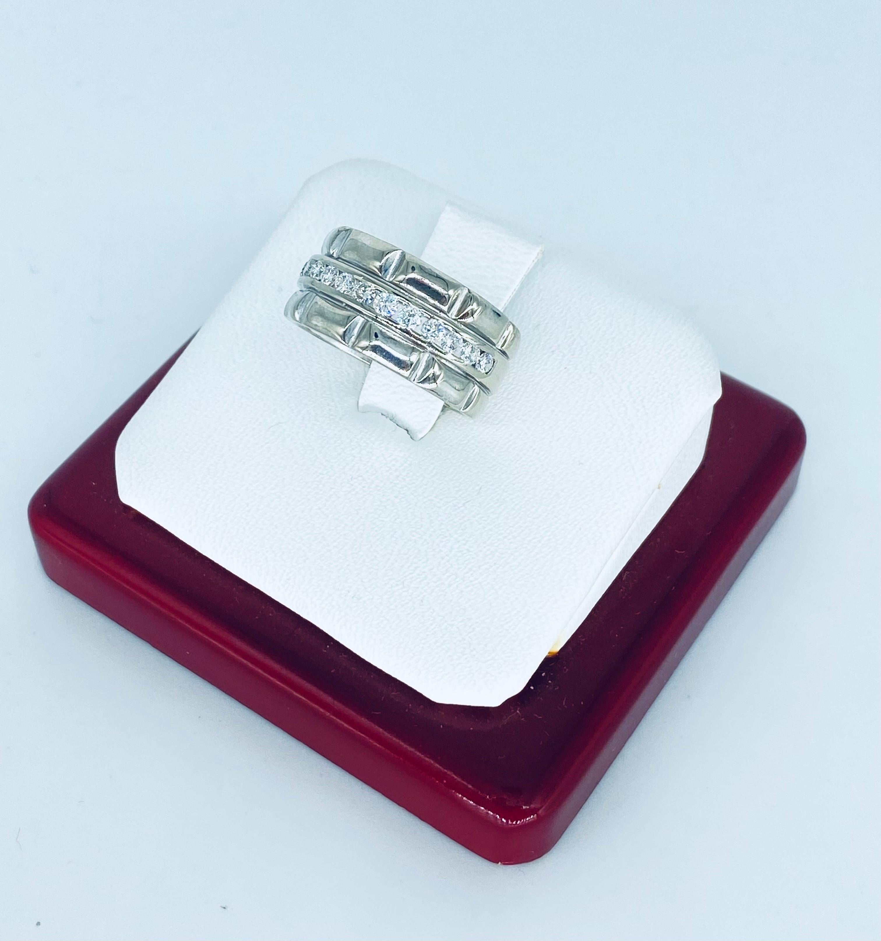 Round Cut Vintage 0.36 Carat Diamonds Channel Set Bamboo Design 18k White Gold Ring For Sale