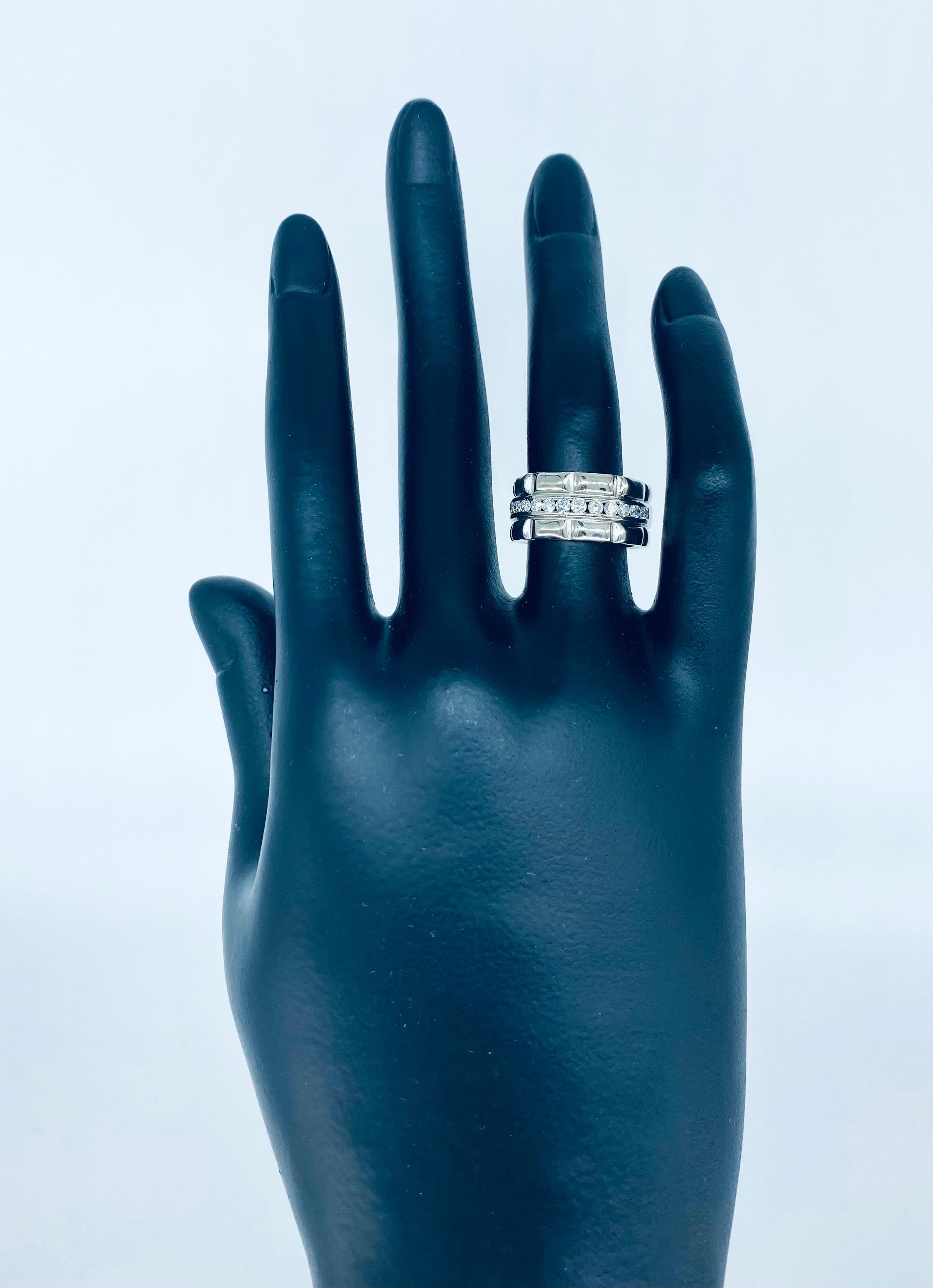 Women's Vintage 0.36 Carat Diamonds Channel Set Bamboo Design 18k White Gold Ring For Sale