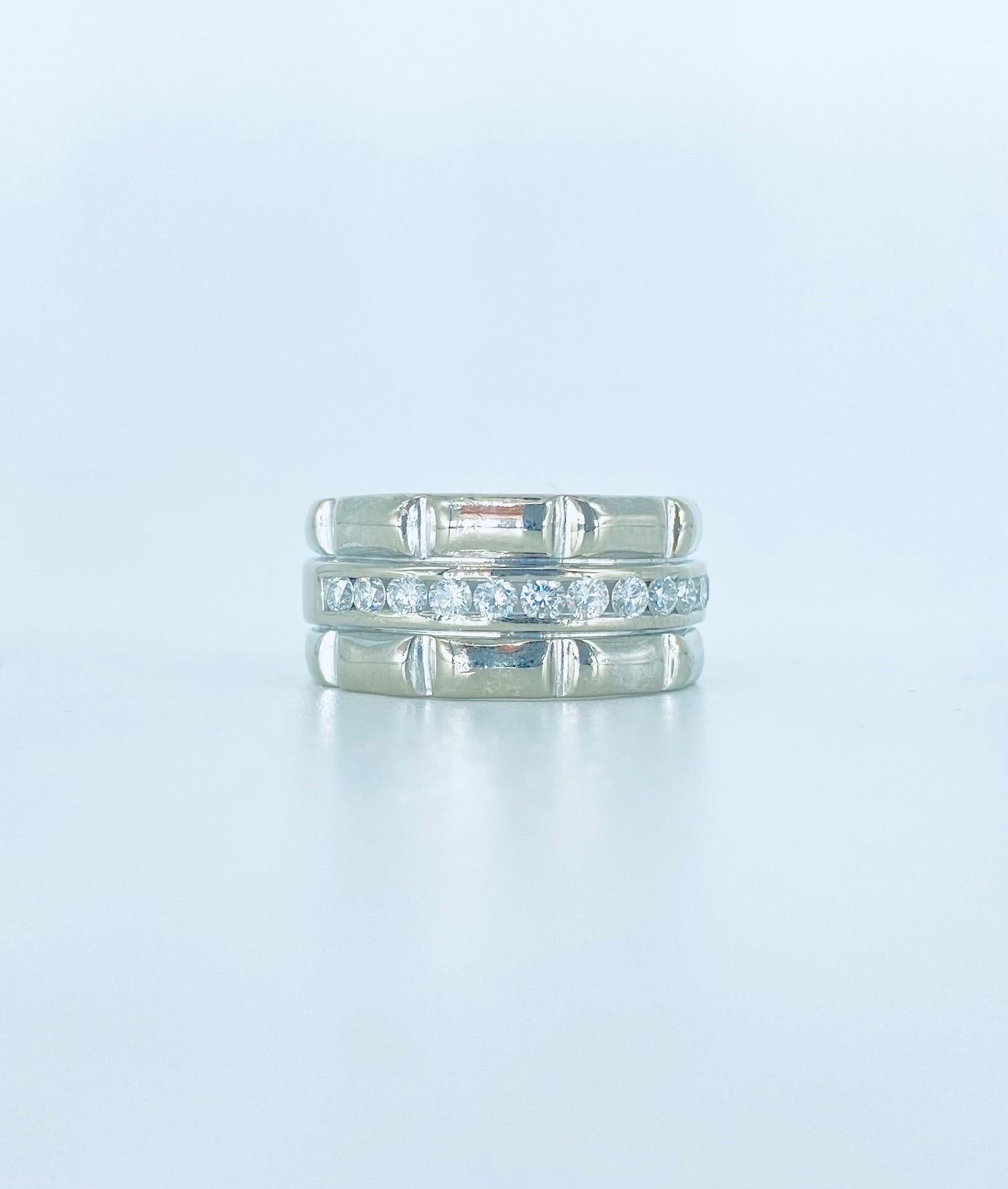 Vintage 0.36 Carat Diamonds Channel Set Bamboo Design 18k White Gold Ring For Sale 4