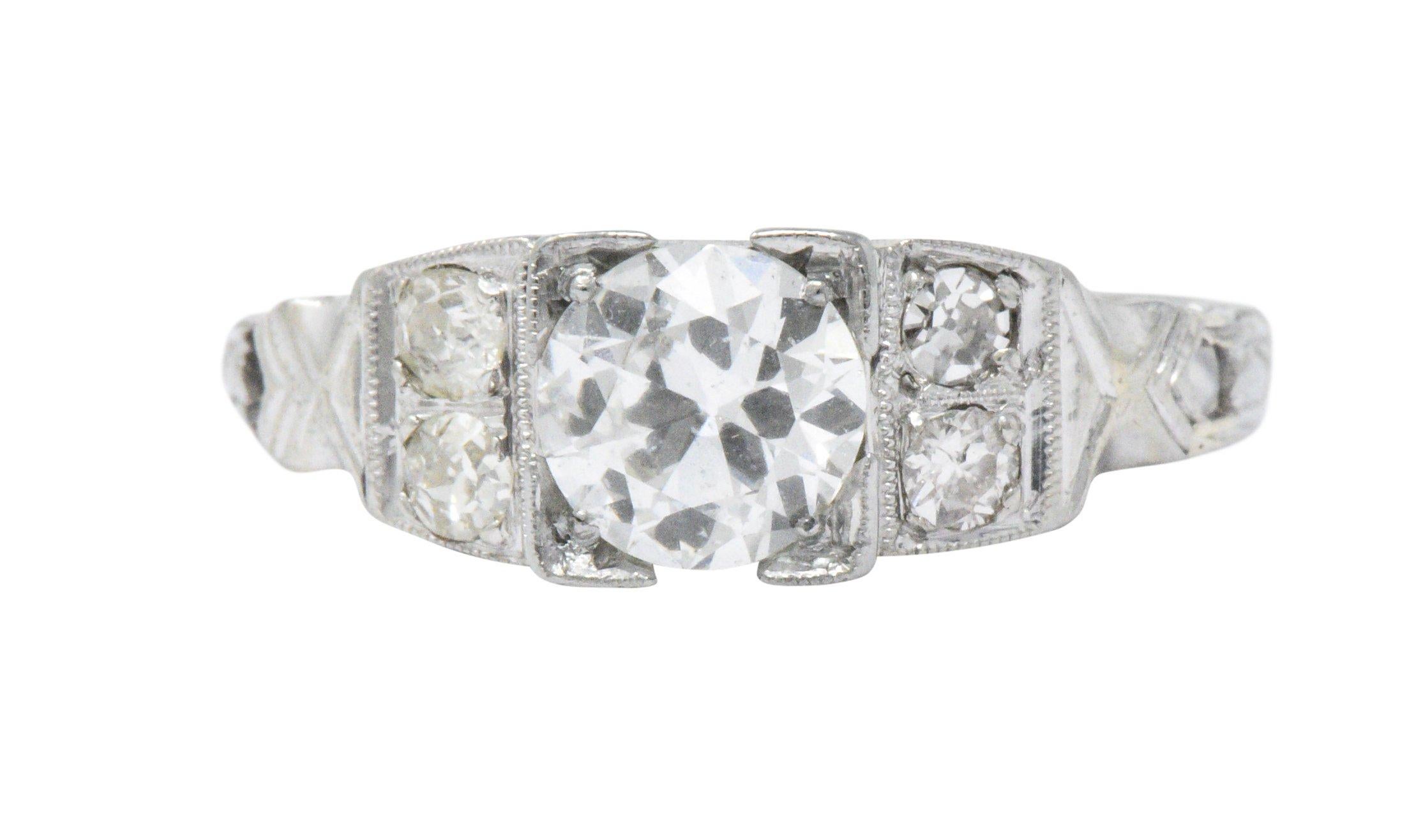 Art Deco Vintage 0.94 Carat Diamond & 18 Karat White Gold Engagement Ring GIA