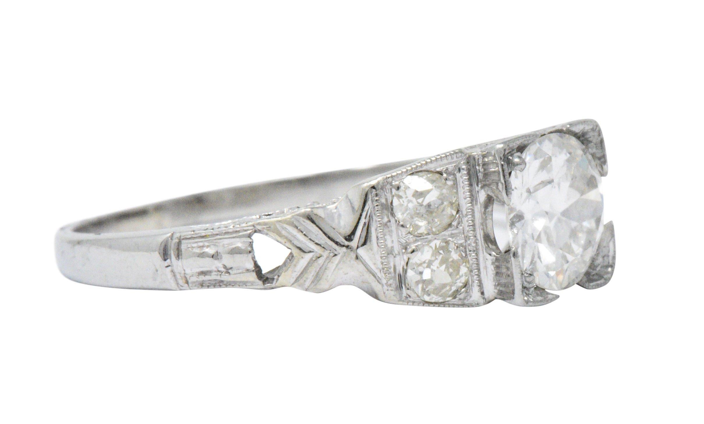 Vintage 0.94 Carat Diamond & 18 Karat White Gold Engagement Ring GIA In Good Condition In Philadelphia, PA