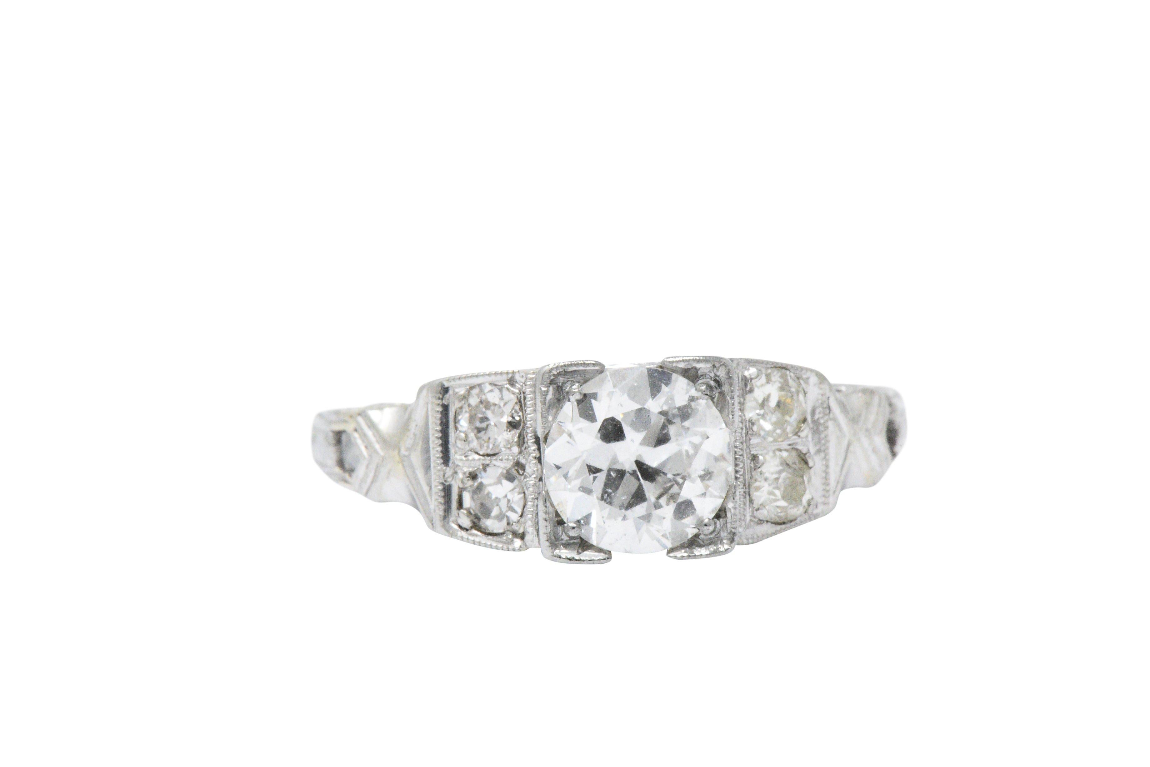 Vintage 0.94 Carat Diamond & 18 Karat White Gold Engagement Ring GIA 1