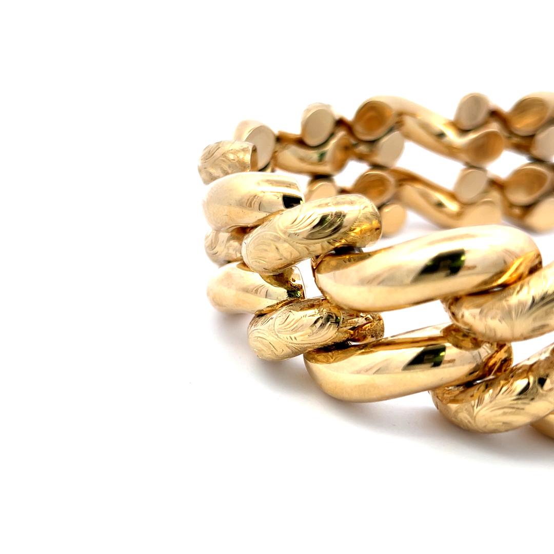 Bracelet vintage gravé à maillons en or jaune 14 carats 95 grammes en vente 6