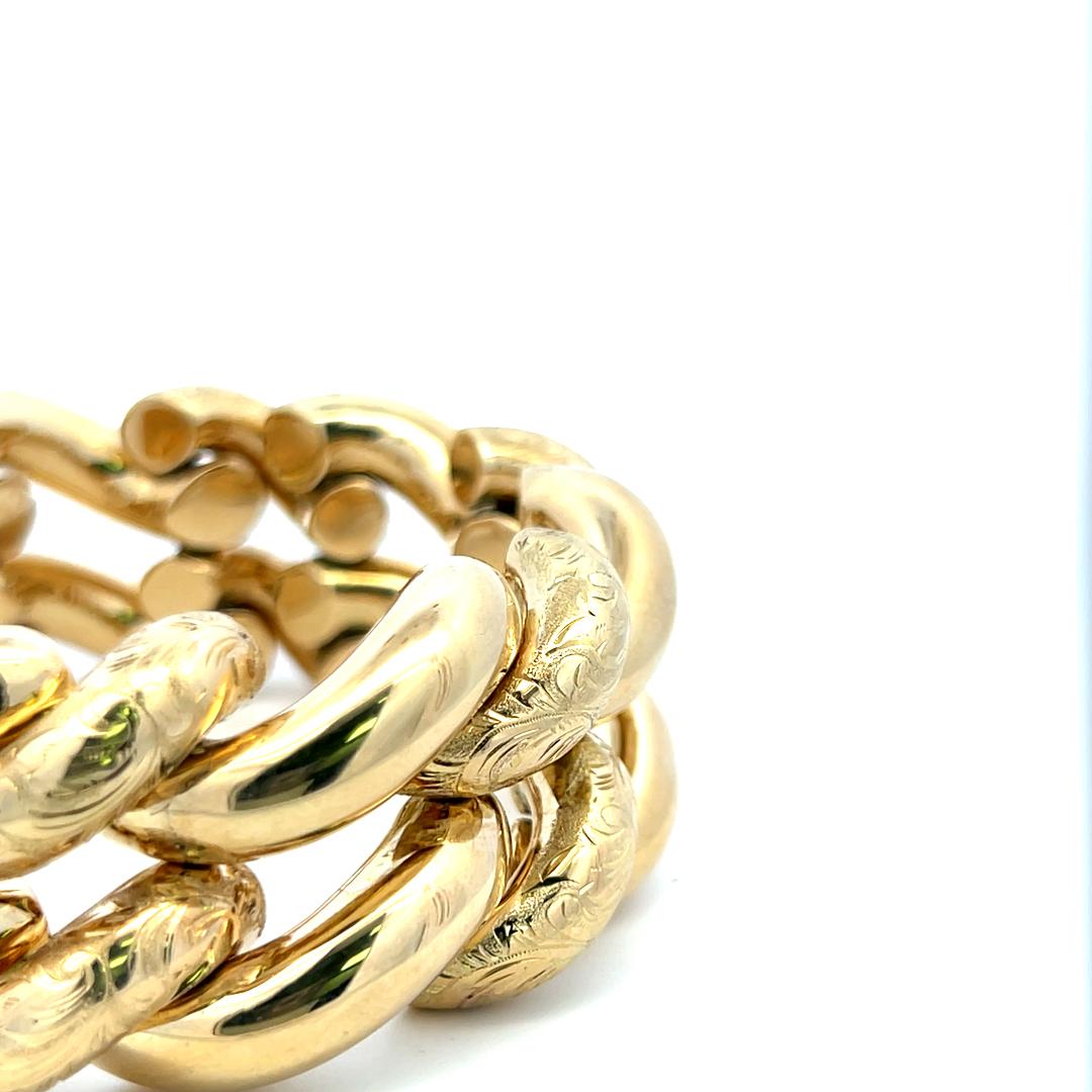 Bracelet vintage gravé à maillons en or jaune 14 carats 95 grammes en vente 3