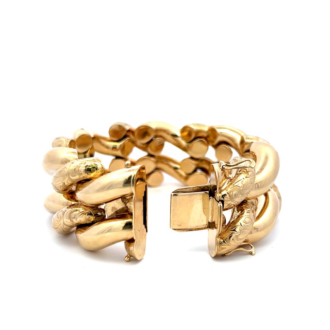 Bracelet vintage gravé à maillons en or jaune 14 carats 95 grammes en vente 4