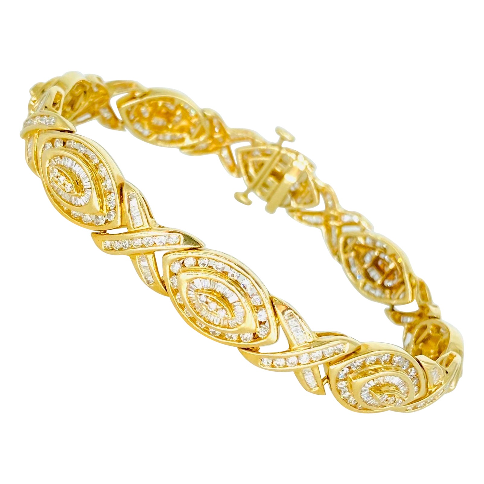 Bracciale vintage con diamanti XOXO Oval Link da 9,50 carati in oro 14k