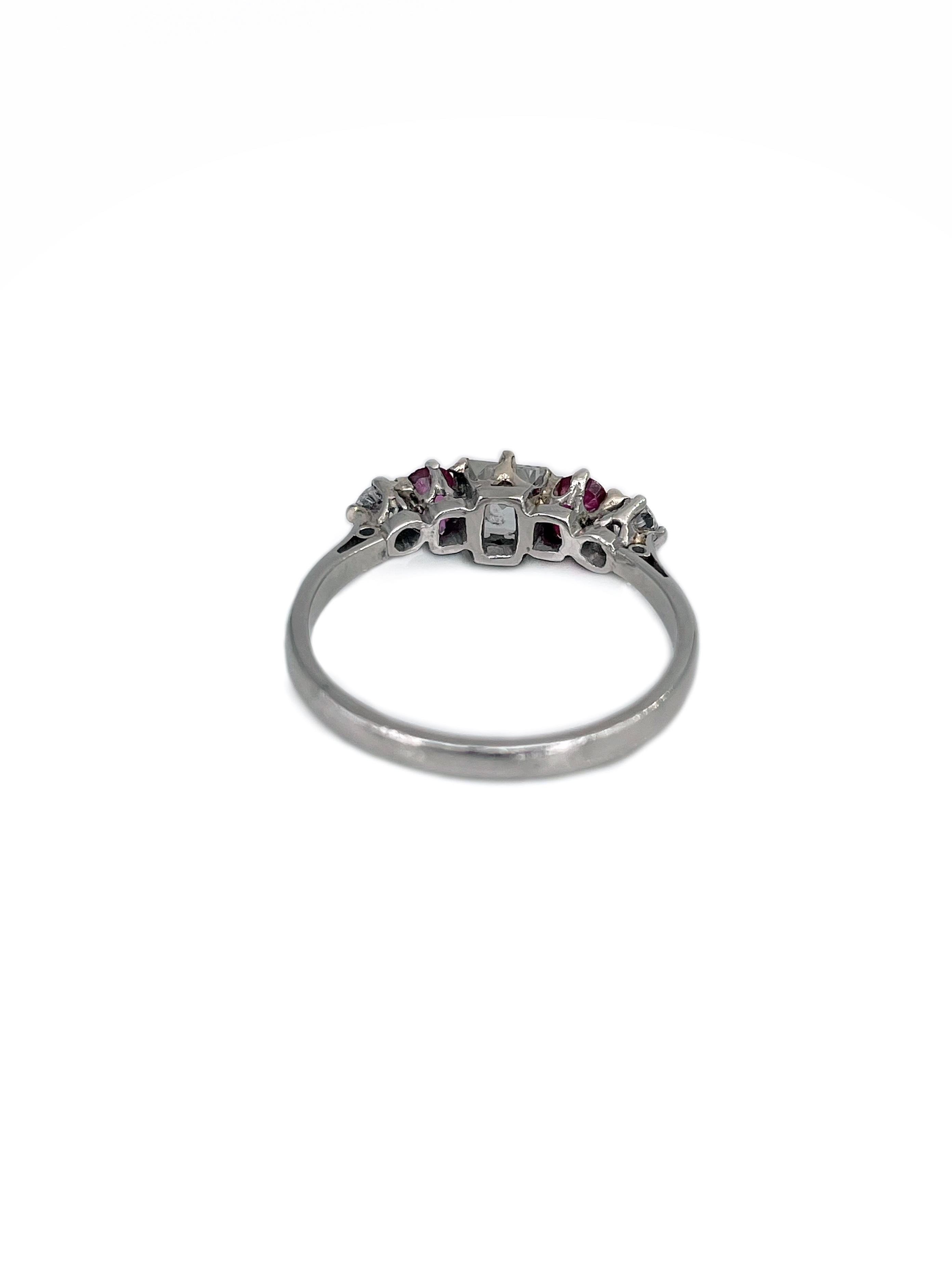 Women's Vintage 950 Palladium 0.40 Carat Ruby 0.54 Carat Diamond Band Ring For Sale