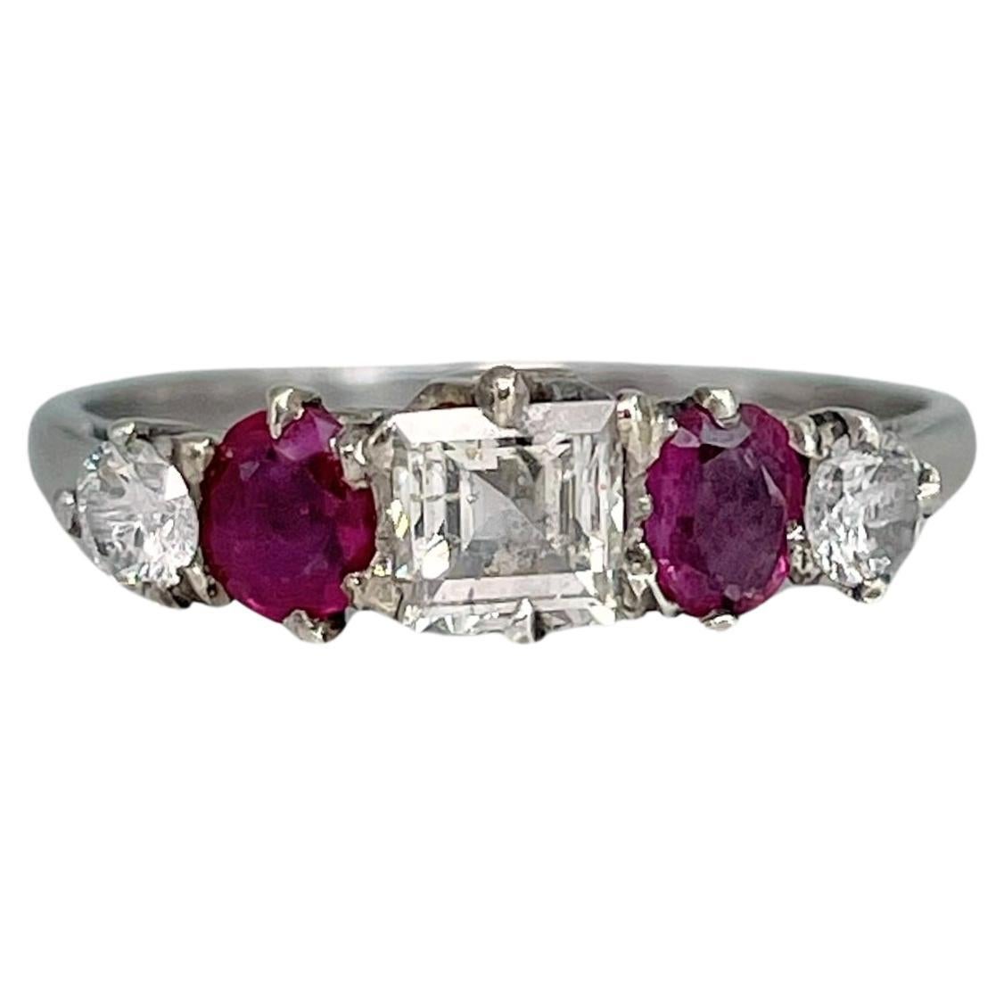 Vintage 950 Palladium 0.40 Carat Ruby 0.54 Carat Diamond Band Ring For Sale