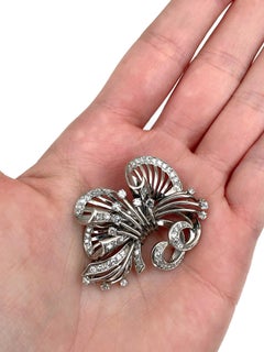 Vintage 950 Platinum TW 1.65 Carat Diamond VS-SI Floral Pin Brooch