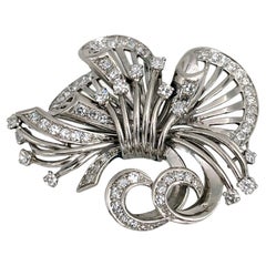 Vintage 950 Platinum TW 1.65 Carat Diamond VS-SI Floral Pin Brooch
