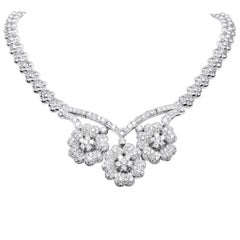 Vintage 9.50cts Diamond 18K Gold Floral Statement Necklace