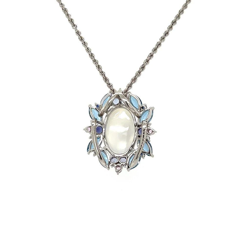 Vintage 9.51 Carat Moonstone Topaz Sapphire Tanzanite and Diamond Gold Necklace In Excellent Condition For Sale In Montreal, QC