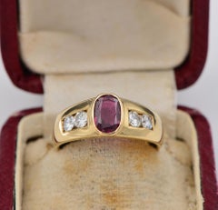 Vintage .96 Ct Natural Ruby .60 Ct Diamond G VVS Five Stone ring