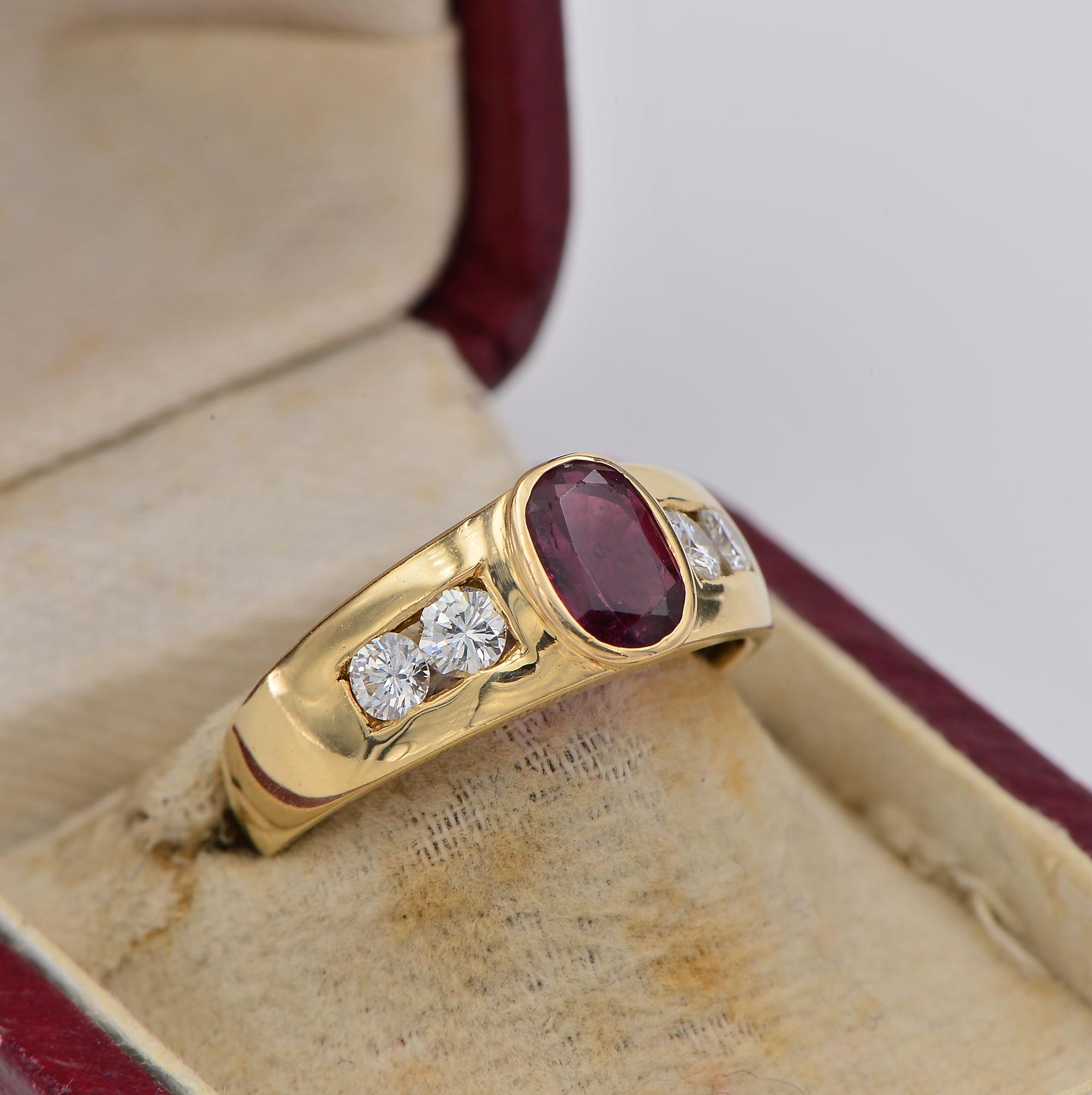 Retro Vintage .96 Ct Natural Ruby .60 Ct Diamond G VVS Five Stone ring For Sale