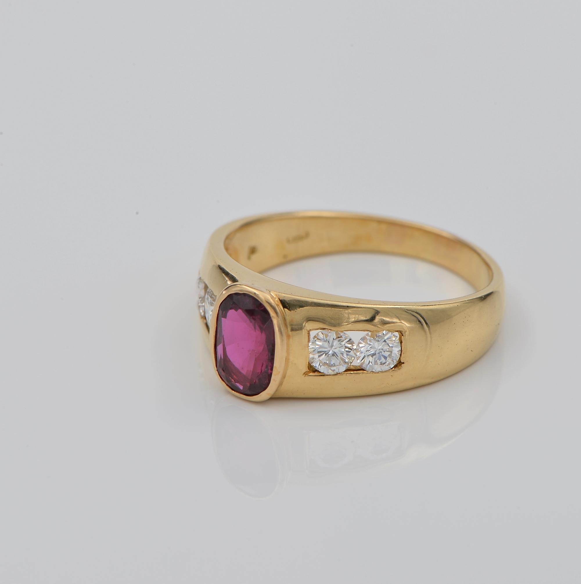 Oval Cut Vintage .96 Ct Natural Ruby .60 Ct Diamond G VVS Five Stone ring For Sale