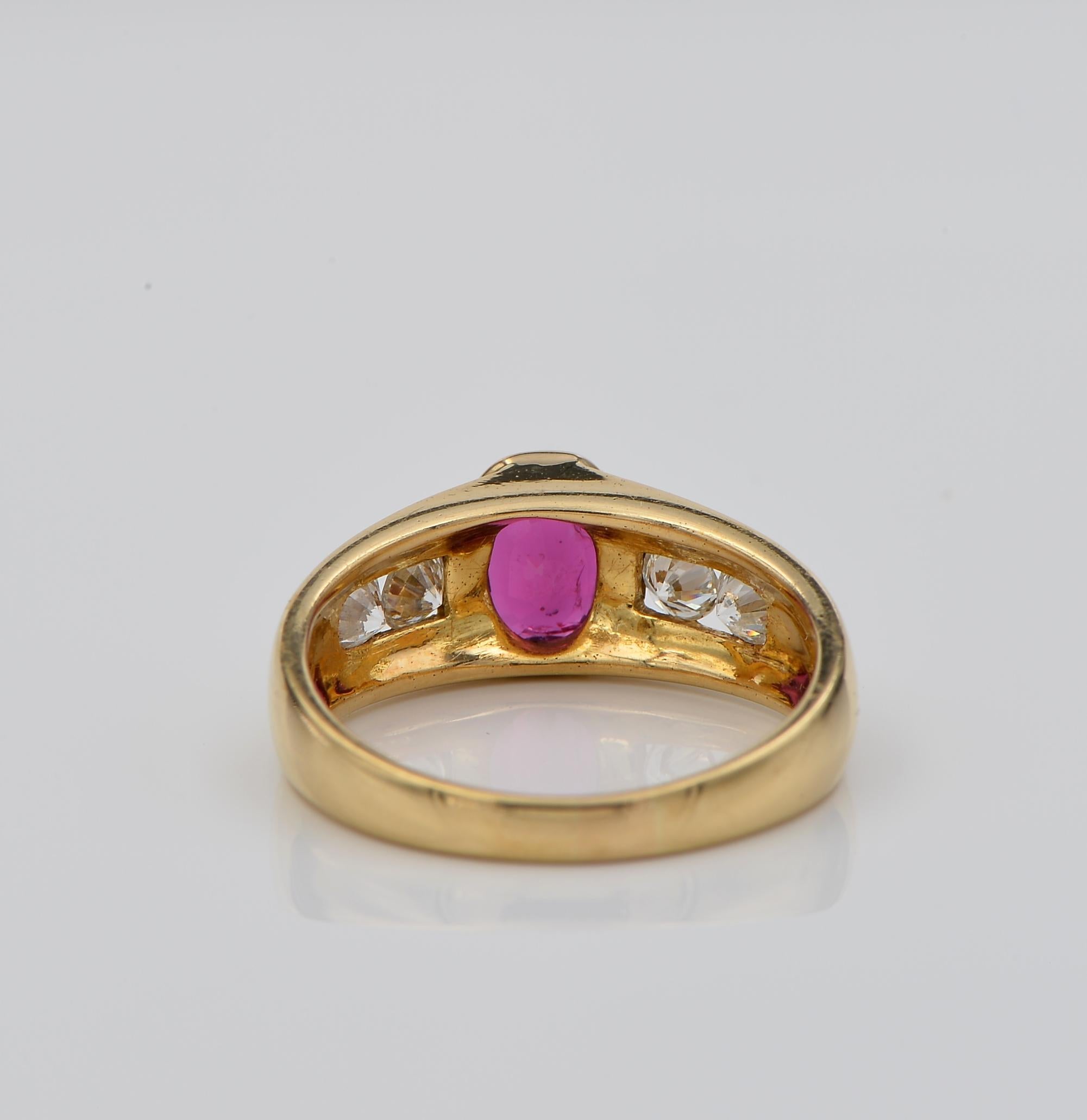 Women's or Men's Vintage .96 Ct Natural Ruby .60 Ct Diamond G VVS Five Stone ring For Sale