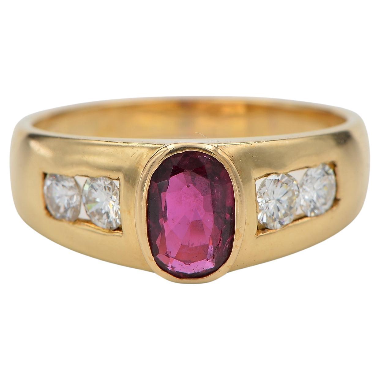 Vintage .96 Ct Natural Ruby .60 Ct Diamond G VVS Five Stone ring