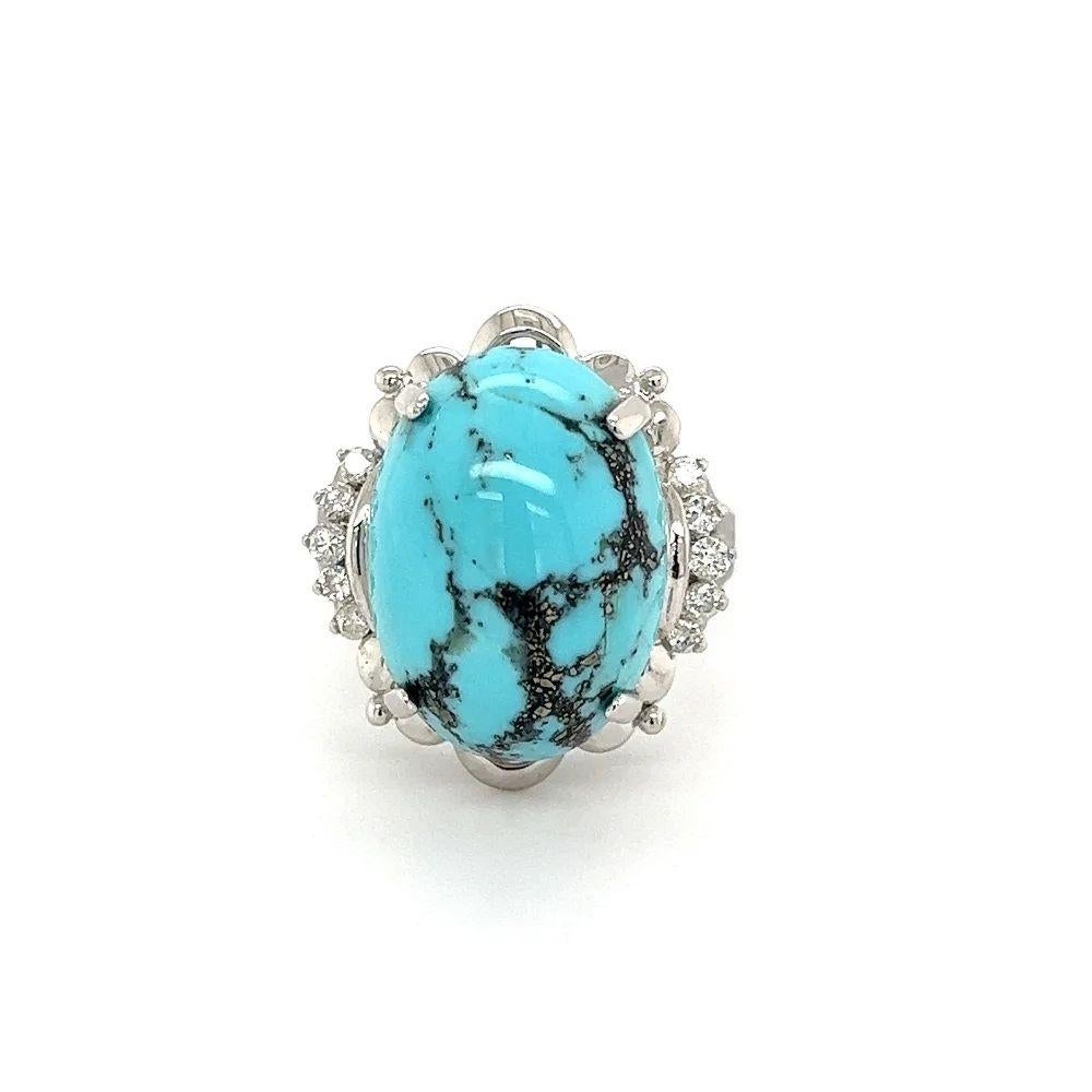Mixed Cut Vintage 9.64 Carat Dragon Skin Turquoise and Diamond Gold Ring For Sale