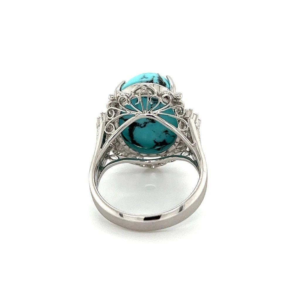 Vintage 9.64 Carat Dragon Skin Turquoise and Diamond Gold Ring In Excellent Condition For Sale In Montreal, QC
