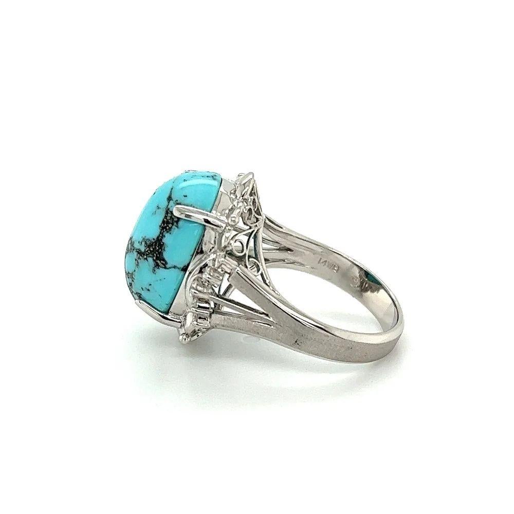 Women's Vintage 9.64 Carat Dragon Skin Turquoise and Diamond Gold Ring For Sale