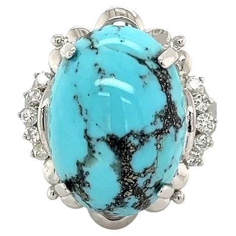 Vintage 9.64 Carat Dragon Skin Turquoise and Diamond Gold Ring For Sale