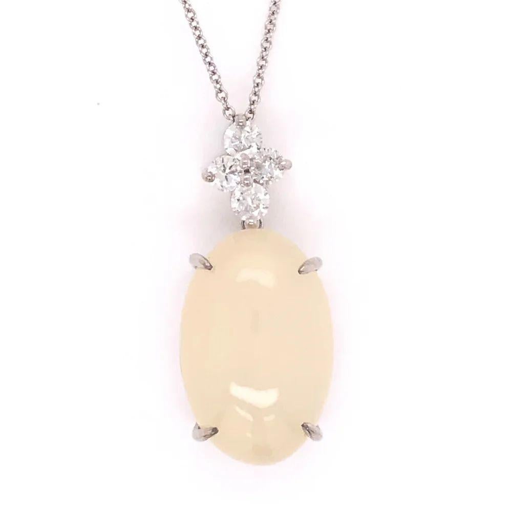 Modern Vintage 9.81 Carat Cabochon Moonstone and Diamond Gold Pendant Necklace For Sale