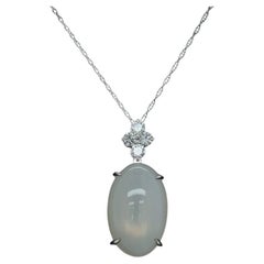 Collier pendentif vintage en or avec pierre de lune cabochon de 9,81 carats et diamants