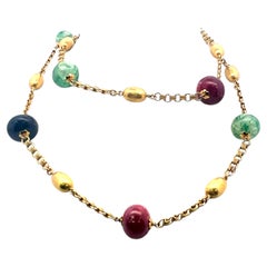 Vintage 99.30 Grams 18 Karat Yellow Gold Gems Stone Necklace