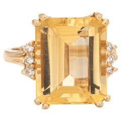 27 Carat Yellow Quartz Ring 14 Karat Gold Large Emerald Cut Estate ...