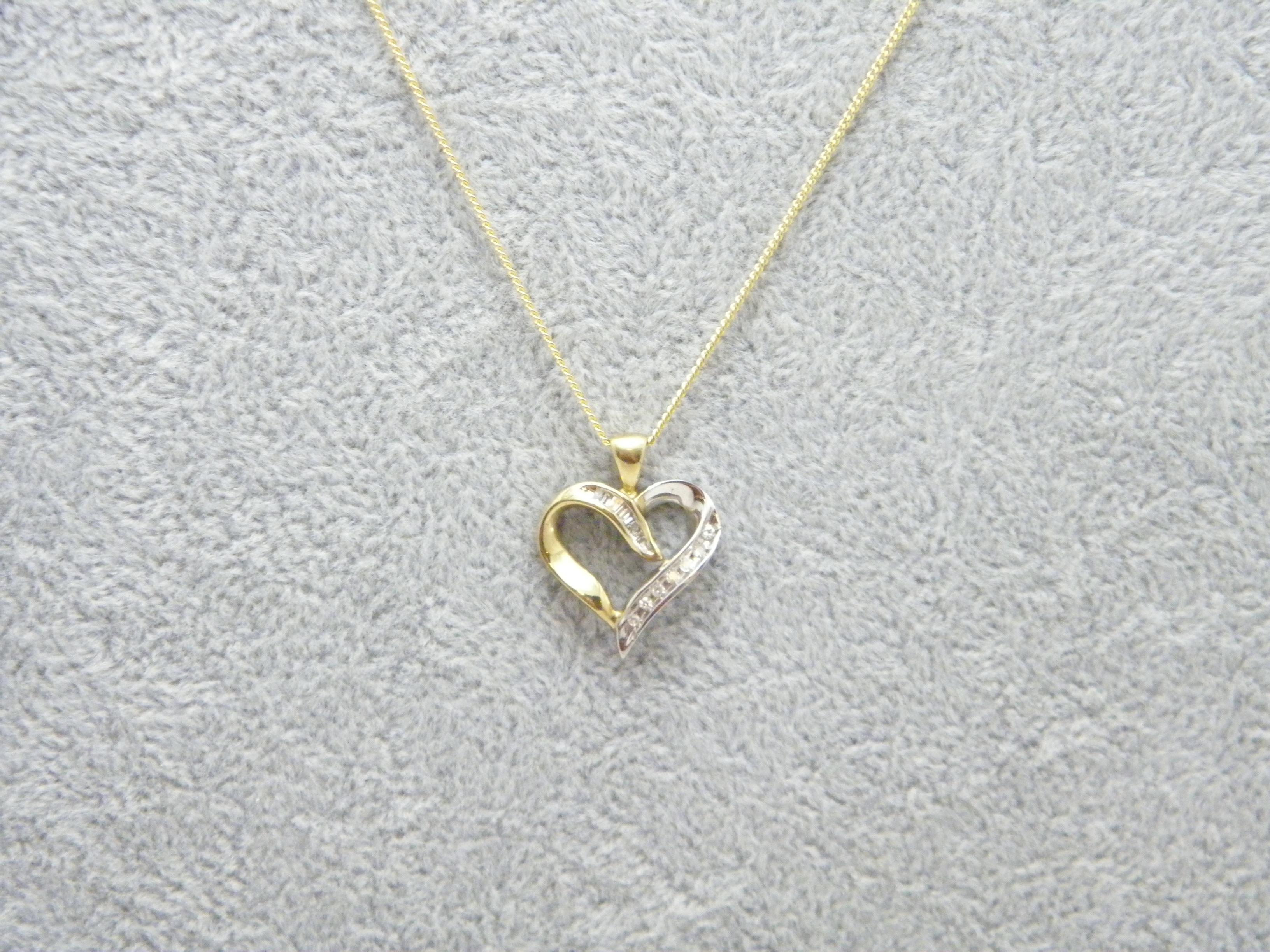If you have landed on this page then you have an eye for beauty.

On offer is this gorgeous

9CT GOLD 0.25 CARAT DIAMOND HEART PENDANT NECKLACE

PENDANT DESCRIPTION
DETAILS
Material: Solid 9ct (375/000) yellow and white gold (Actually 10ct but we do